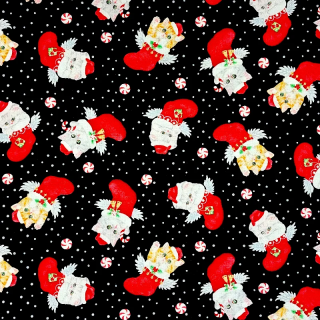 Tissu coton chats mignons et bottes de Noël - au mètre
