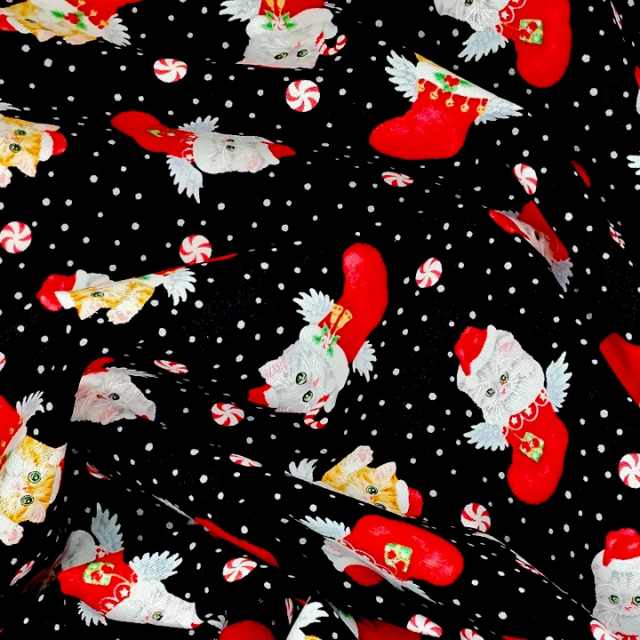 Tissu coton chats mignons et bottes de Noël - au mètre