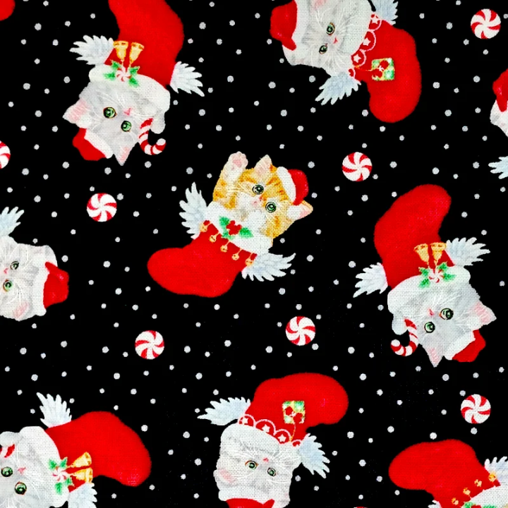 Tissu coton chats mignons et bottes de Noël - au mètre