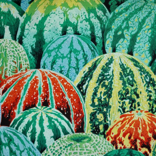 Tissu Kaffe Fassett vert, jaune et orange à motifs de pastèques – Collection Watermelon