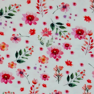 Jersey blanc fleurs roses et rouges Stof Fabrics