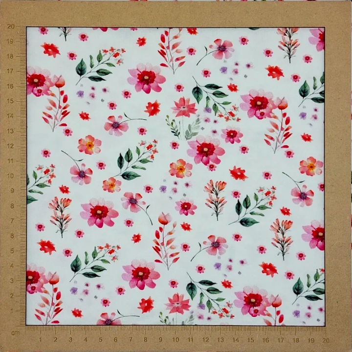 Jersey blanc fleurs roses et rouges Stof Fabrics