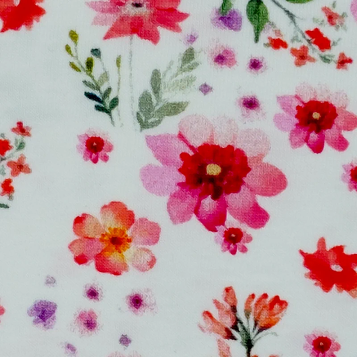 Jersey blanc fleurs roses et rouges Stof Fabrics