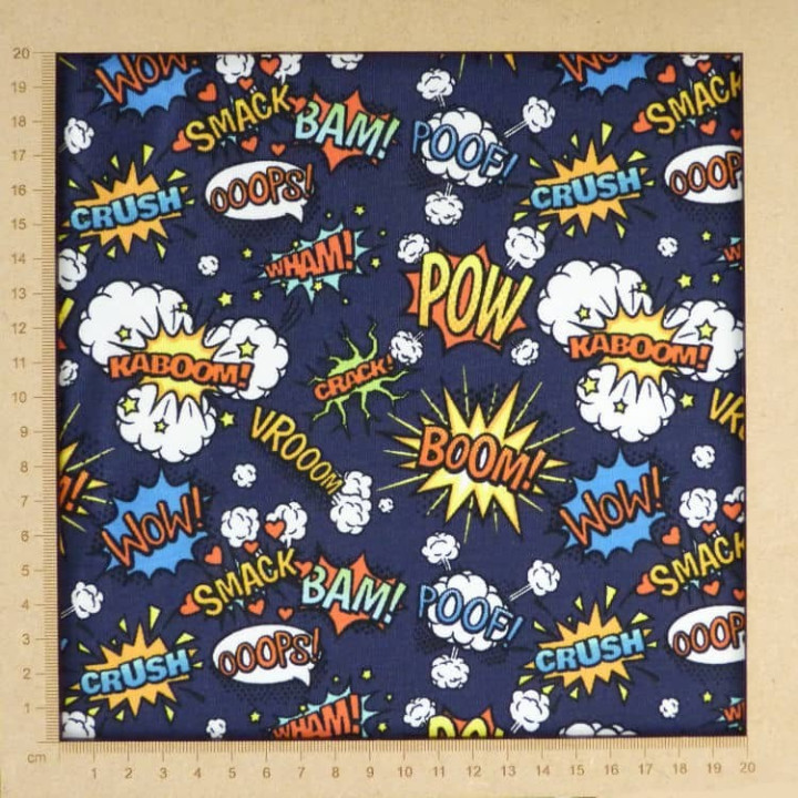 Tissu jersey pop comics BD bleu foncé