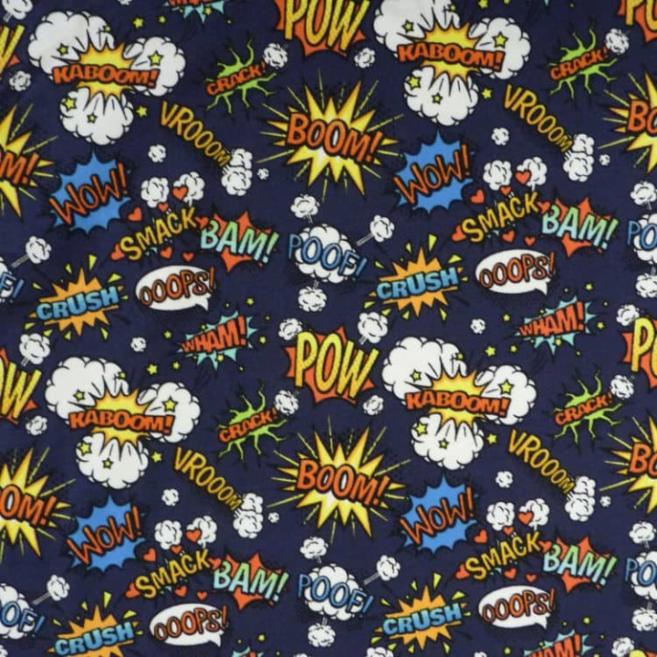 Tissu pop jersey comics BD bleu foncé