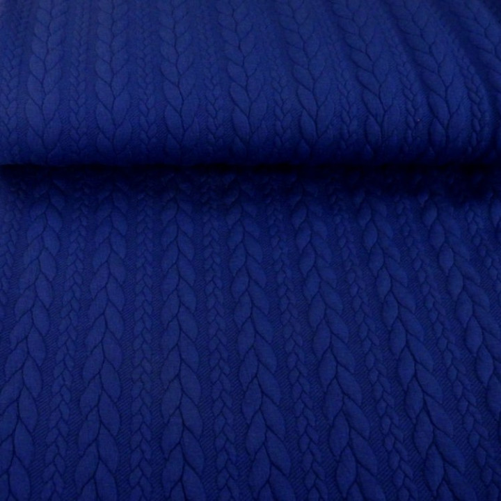Tissu sweat torsades bleu électrique