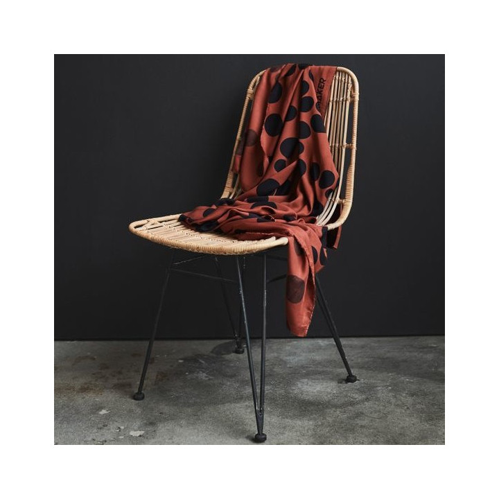 Tissu viscose rouge brique gros pois irréguliers au mètre