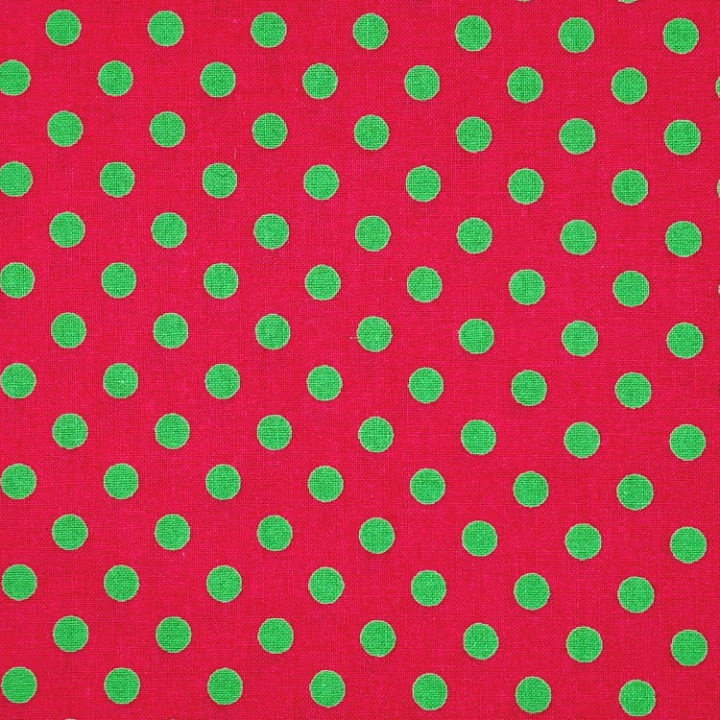 Tissu fuchsia à pois verts en coton