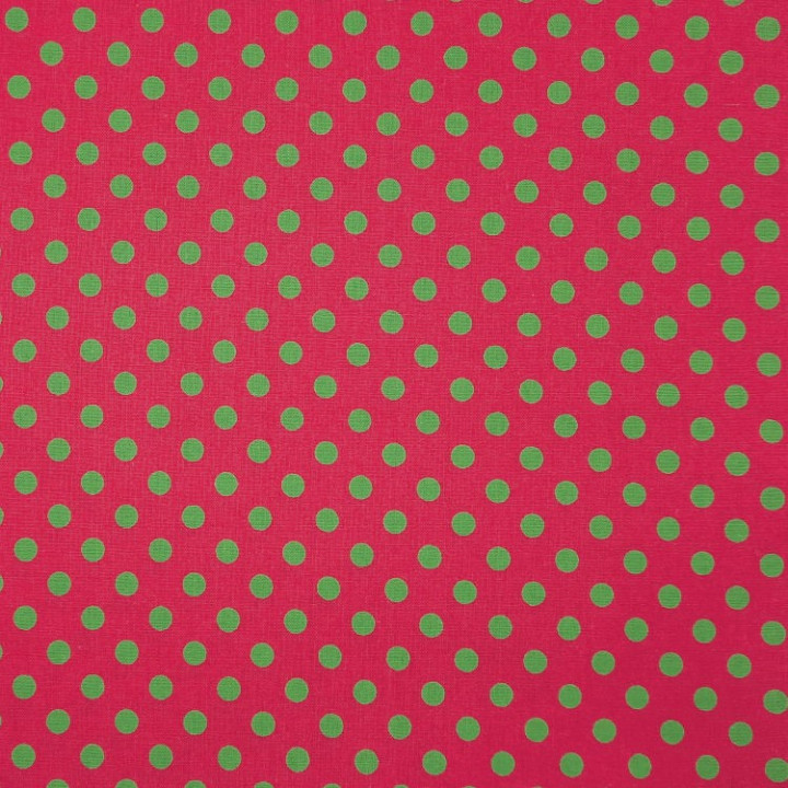 Tissu rose fushia à pois verts