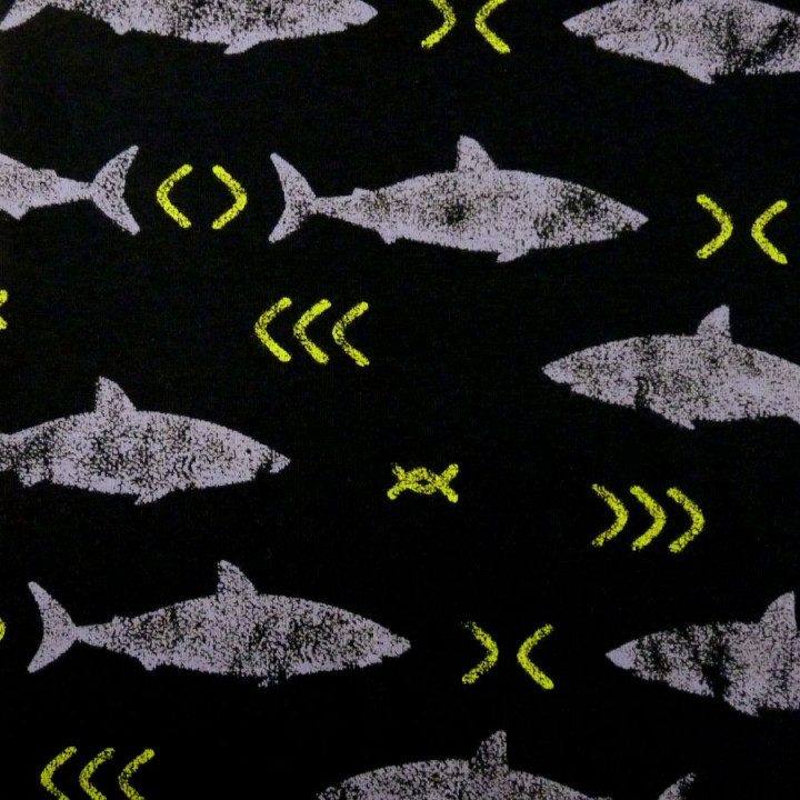 Tissu jersey requins bleu nuit