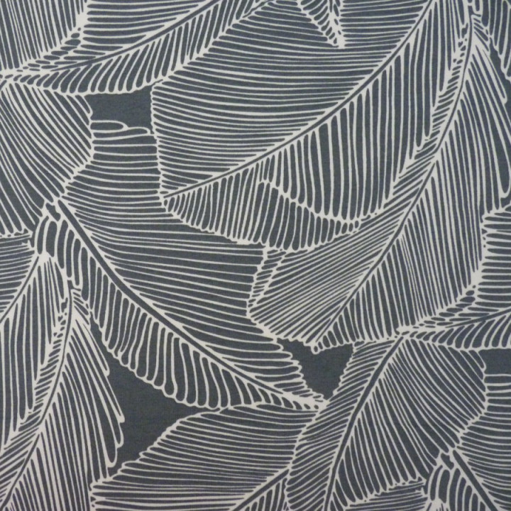 Tissu jersey gris motifs feuilles blanches – Jersey Stof Oeko-Tex