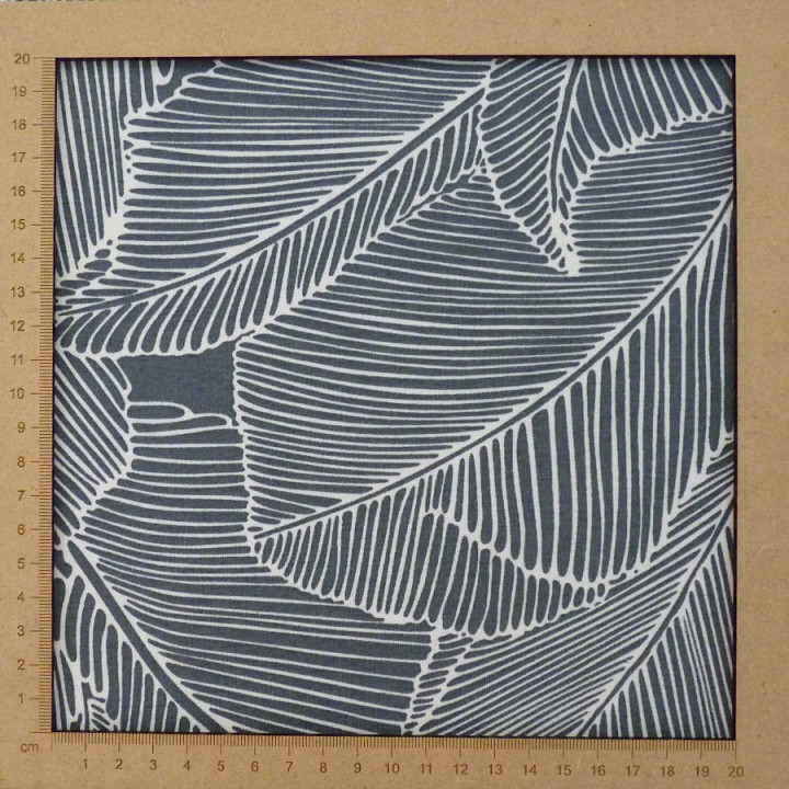 Tissu jersey gris à grands motifs de feuilles
