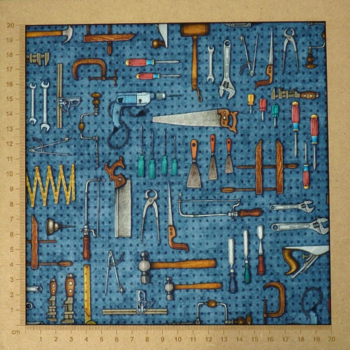Tissu étagère à outils fond bleu en coton