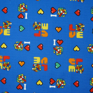 Tissu coton Rubik’s Cube bleu – motif rétro années 80