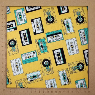 Tissu cassette audio jaune - coton