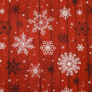 Tissu coton Noël rouge flocons et planches de bois – Christmas Memories Studio E