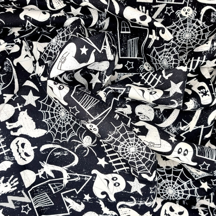 Tissu Halloween noir et blanc
