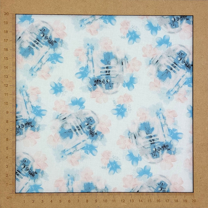 Tissu Star Wars R2D2 et fleurs - coton