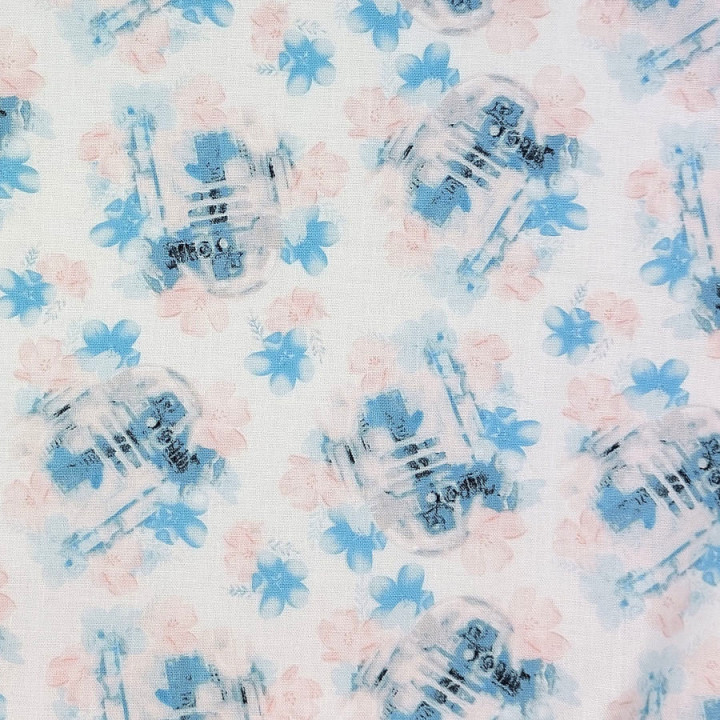 Tissu R2D2 et fleurs Star Wars en coton