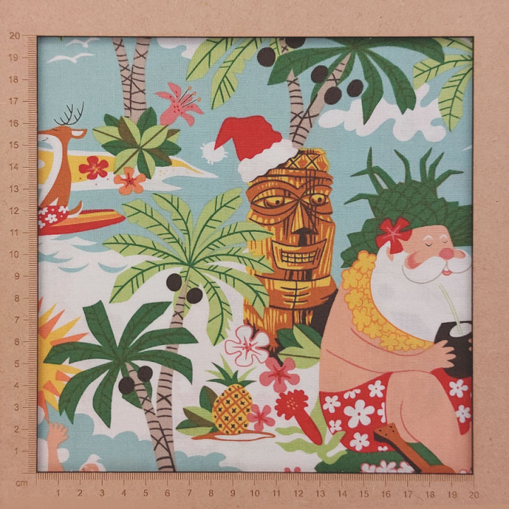 Tissu père Noël rigolo en vacances - coton