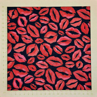 Tissu baisers rouges sur fond noir - coton