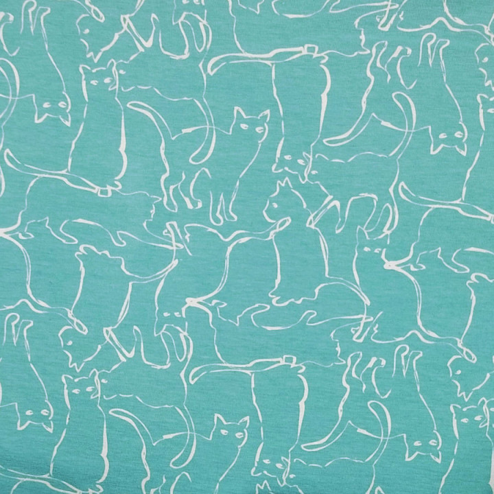 Tissu jersey chats turquoise pastel