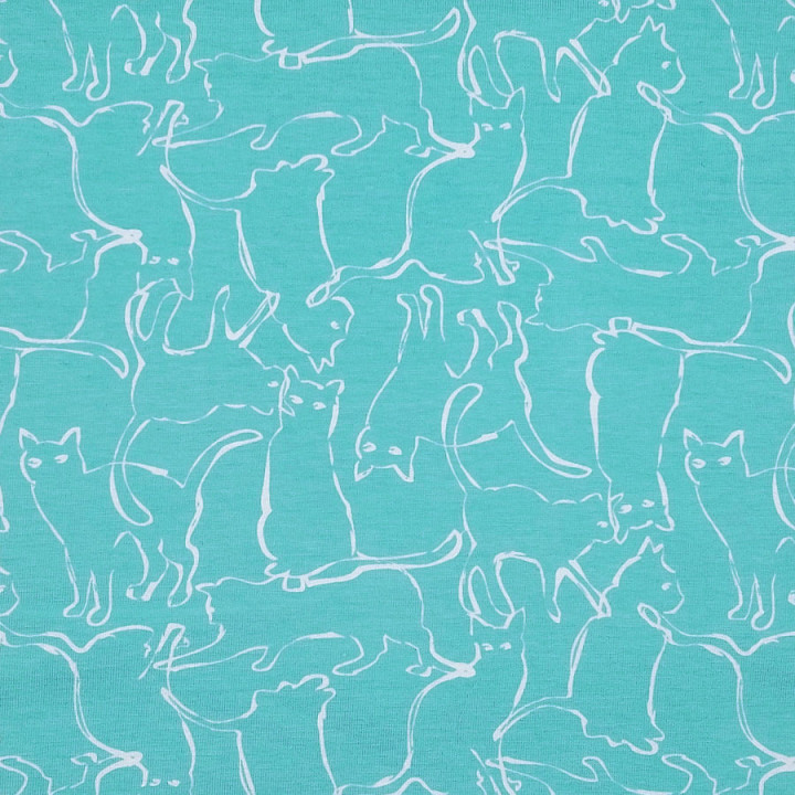 Tissu jersey chats turquoise pastel – Jersey coton stretch Art Gallery Fabrics Oeko-Tex