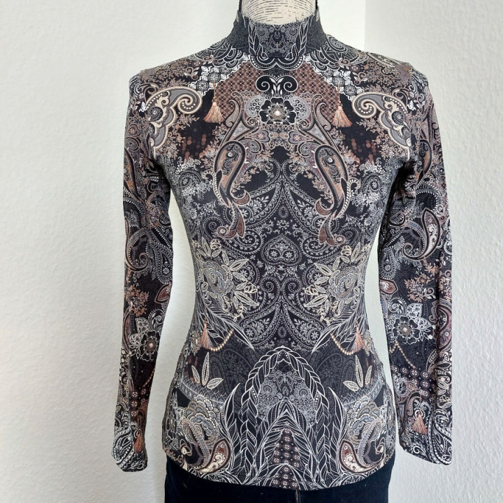 Dressed le col montant en jersey de coton noir motifs cachemire