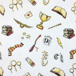 Tissu coton Harry Potter Camelot Fabrics blanc – Motifs sorciers