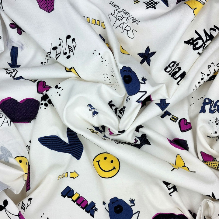 Tissu jersey pop fond blanc